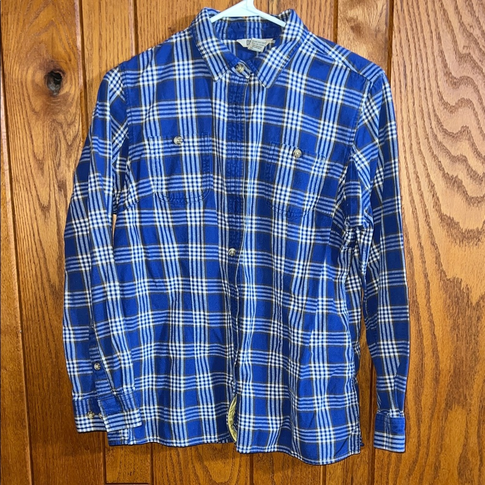 Duluth Trading Co Blue and White Plaid Men's Shirt Size M